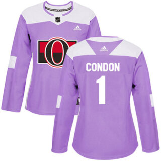 Women's Ottawa Senators #1 Mike Condon Purple Authentic Fights Cancer Stitched NHL Jersey