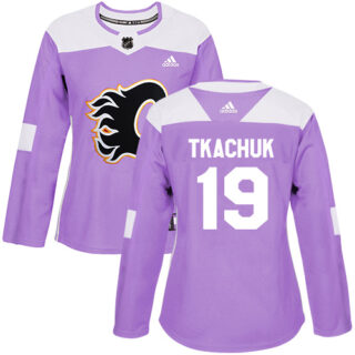 Women's Calgary Flames #19 Matthew Tkachuk Purple Authentic Fights Cancer Stitched NHL Jersey