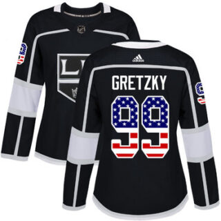 Women's Los Angeles Kings #99 Wayne Gretzky Black Home Authentic USA Flag Stitched NHL Jersey