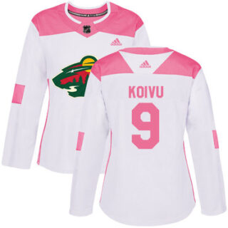 Women's Minnesota Wild #9 Mikko Koivu White Pink Authentic Fashion Stitched NHL Jersey