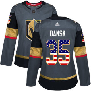 Women's Vegas Golden Knights #35 Oscar Dansk Grey Home Authentic USA Flag Stitched NHL Jersey