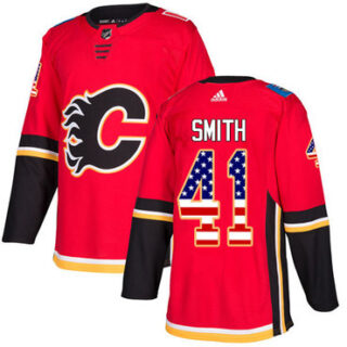 Youth Calgary Flames #41 Mike Smith Red Home Authentic USA Flag Stitched NHL Jersey
