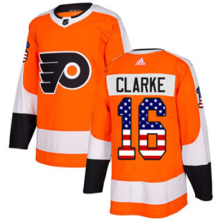 Youth Philadelphia Flyers #16 Bobby Clarke Orange Home Authentic USA Flag Stitched NHL Jersey