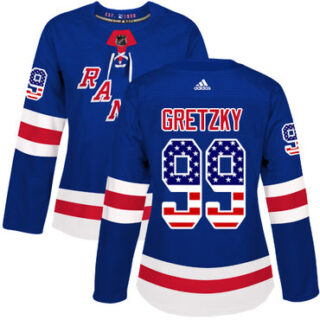 Women's New York Rangers #99 Wayne Gretzky Royal Blue Home Authentic USA Flag Stitched NHL Jersey
