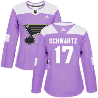 Women's St. Louis Blues #17 Jaden Schwartz Purple Authentic Fights Cancer Stitched NHL Jersey