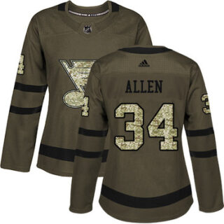 Women's St. Louis Blues #34 Jake Allen Green Salute to Service Stitched NHL Jersey