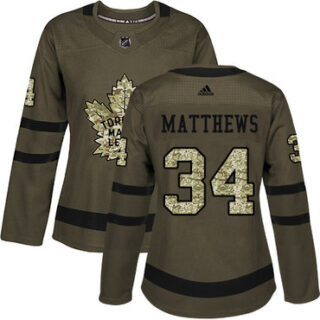 Women's Toronto Maple Leafs #34 Auston Matthews Green Salute to Service Stitched NHL Jersey