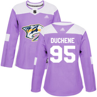 Women's Nashville Predators #95 Matt Duchene Purple Authentic Fights Cancer Stitched Hockey Jersey