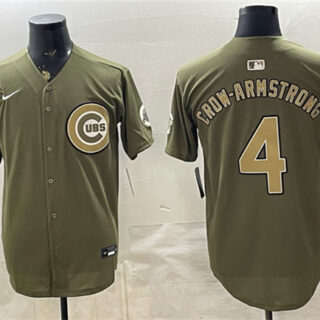 Men's Chicago Cubs #4 Pete Crow-Armstrong Olive 2026 Armed Forces Day Stitched Baseball Jersey
