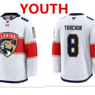 Youth Florida Panthers #8 Brady Tkachuk White Stitched Hockey away jersey