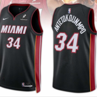 Men's Miami Heat #34 Giannis Antetokounmpo Black 2025 Icon Edition Swingman Stitched Basketball Jersey