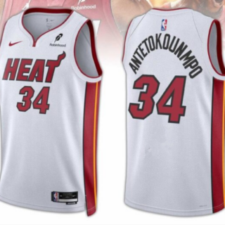 Men's Miami Heat #34 Giannis Antetokounmpo White 2025 Association Edition Swingman Stitched Basketball Jersey