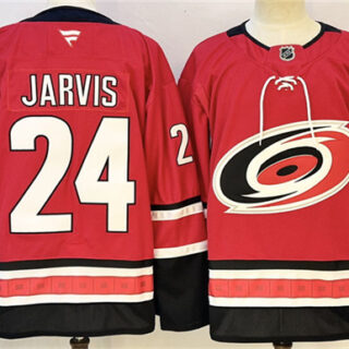 Men's Carolina Hurricanes #24 Seth Jarvis Red 2024-25 Stitched Hockey Jersey