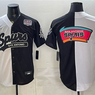 Men's San Antonio Spurs Team Big Logo White Black Split USA 250 Stitched Baseball Jersey
