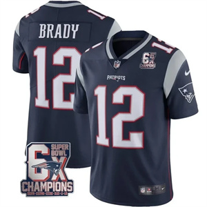 Men's New England Patriots #12 Tom Brady Jersey - 6x SB Champions Patch