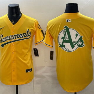 Men's Oakland Athletics Team Big Logo 2026 Yellow Alternate Sacramento Celebrating 125 Years Vapor Limited Stitched Baseball Jerseys