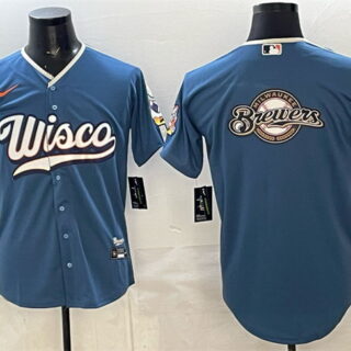Men's Milwaukee Brewers Team Big Logo Mineral Blue 2026 City Connect Stadium Stitched Baseball Jersey