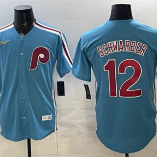 Men's Philadelphia Phillies #12 Kyle Schwarber Blue Cool Base Stitched Jersey