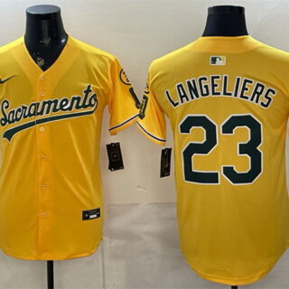 Men's Oakland Athletics #23 Shea Langeliers 2026 Yellow Alternate Sacramento Celebrating 125 Years Vapor Limited Stitched Baseball Jersey