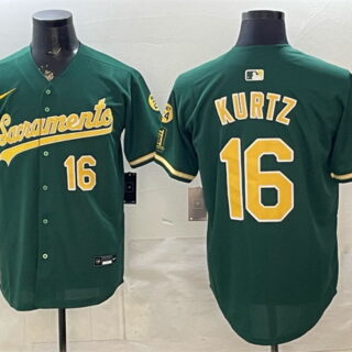 Men's Oakland Athletics #16 Nick Kurtz 2026 Green Alternate Sacramento Celebrating 125 Years Vapor Limited Stitched Baseball Jersey