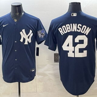 Men's New York Yankees #42 Jackie Robinson Navy With Jackie Robinson Day Patch Stitched Baseball Jersey