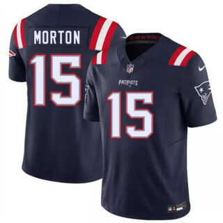 Men's New England Patriots #15 Behren Morton Navy 2026 Draft F.U.S.E. Vapor Limited Stitched Football Jersey