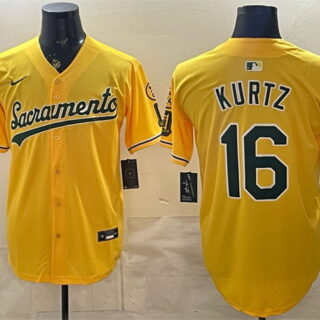Men's Oakland Athletics #16 Nick Kurtz 2026 Yellow Alternate Sacramento Celebrating 125 Years Vapor Limited Stitched Baseball Jersey