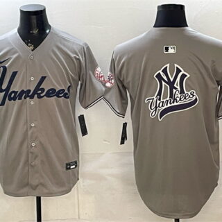 Men's New York Yankees Team Big Logo Grey With Patch Limited Stitched Baseball Jersey
