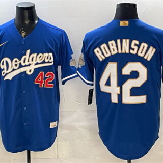 Men's Los Angeles Dodgers #42 Jackie Robinson Royal 2026 Alternate Gold Collection Stadium Stitched Baseball Jersey