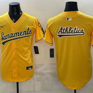 Men's Oakland Athletics Team Big Logo 2026 Yellow Alternate Sacramento Celebrating 125 Years Vapor Limited Stitched Baseball Jerseys