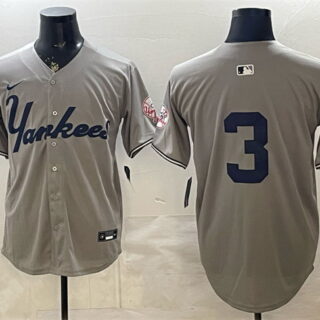 Men's New York Yankees #3 Babe Ruth Grey With Patch Limited Stitched Baseball Jersey