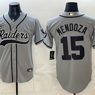 Men's Las Vegas Raiders #15 Fernando Mendoza Grey Cool Base Stitched Baseball Jersey