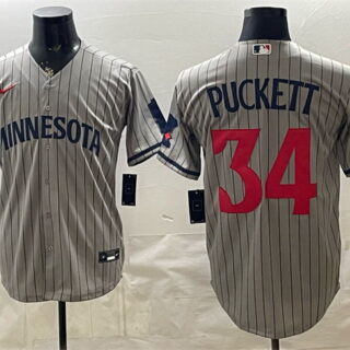 Men's Minnesota Twins #34 Kirby Puckett Grey Cool Base Stitched Baseball Jersey