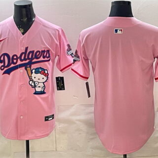 Men's Los Angeles Dodgers Blank Pink Hello Kitty Night 2025 World Series Champions Patch Stitched Baseball Jersey