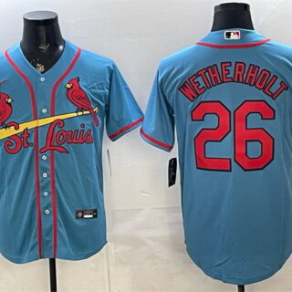 Men's St. Louis Cardinals #26 JJ Wetherholt Blue Cool Base Stitched Baseball Jersey