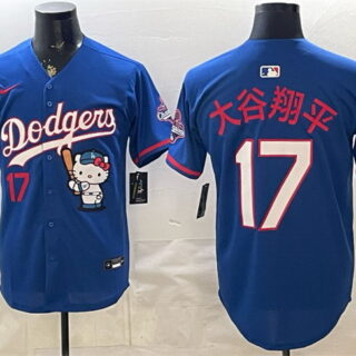 Men's Los Angeles Dodgers #17 Shohei Ohtani Royal Hello Kitty Night 2025 World Series Champions Patch Stitched Baseball Jersey