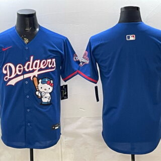 Men's Los Angeles Dodgers Blank Royal Hello Kitty Night 2025 World Series Champions Patch Stitched Baseball Jersey
