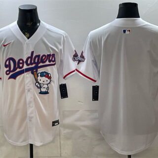 Men's Los Angeles Dodgers Blank White Hello Kitty Night 2025 World Series Champions Patch Stitched Baseball Jersey
