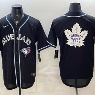 Men's Toronto Blue Jays & Leafs With White Leafs Logo 2026 Fashion Replica Black Out Stitched Baseball Jersey