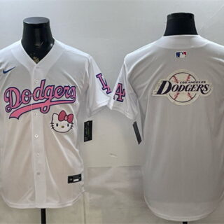 Men's Los Angeles Dodgers Team Big Logo White Hello Kitty Night Stitched Baseball Jerseys
