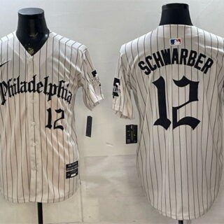 Men's Philadelphia Phillies #12 Kyle Schwarber Cream Pinstripe Gothic Vapor Limited Stitched Jersey