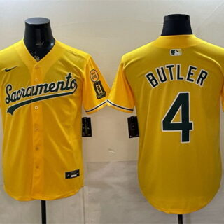Men's Oakland Athletics #4 Lawrence Butler 2026 Yellow Alternate Sacramento Celebrating 125 Years Vapor Limited Stitched Baseball Jersey