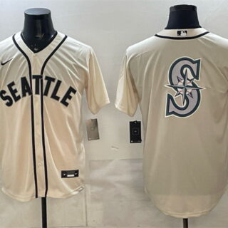 Men's Seattle Mariners Team Big Logo Cream Alternate Stitched Baseball Jerseys
