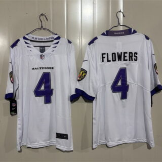 Men's Baltimore Ravens #4 Zay Flowers White 2026 Vapor Stitched Limited Football Jersey