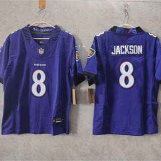 Women's Baltimore Ravens #8 Lamar Jackson Purple F.U.S.E. Vapor Football Jersey(Run Small)