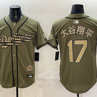 Men's Los Angeles Dodgers #17 Shohei Ohtani Olive 2026 Armed Forces Day Stitched Baseball Jersey