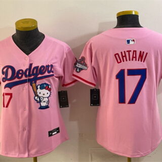 Youth Los Angeles Dodgers #17 Shohei Ohtani Pink Hello Kitty Night 2025 World Series Champions Patch Stitched Baseball Jersey