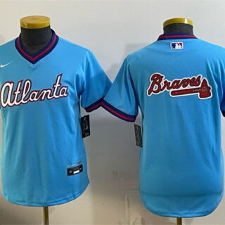 Youth Atlanta Braves Team Big Logo Powder Blue 2026 City Connect Stadium Stitched Baseball Jersey