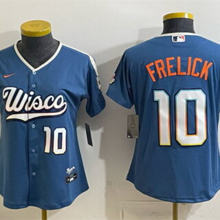 Women's Milwaukee Brewers #10 Sal Frelick Mineral Blue 2026 City Connect Stadium Stitched Baseball Jersey(Run Small)