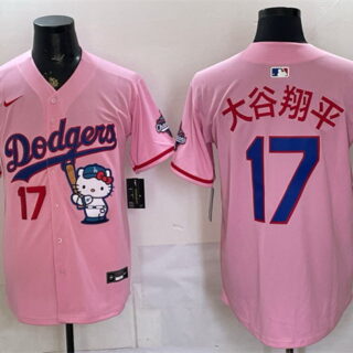 Men's Los Angeles Dodgers #17 Shohei Ohtani Pink Hello Kitty Night 2025 World Series Champions Patch Stitched Baseball Jersey